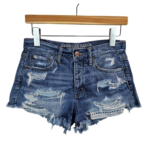 American Eagle Outfitters Pants - American Eagle Women's Vintage Hi-Rise Festival Jean Shorts Sz 2 Thrashed Boho
